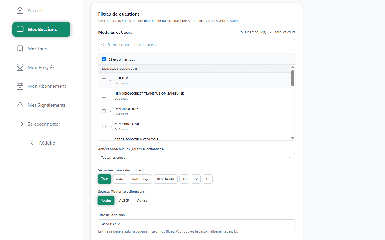 Screenshot: Filtres Interface