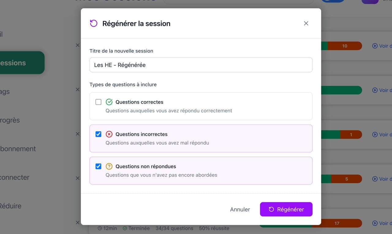 Screenshot: Session Planning